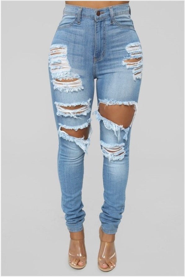 Slash Distressed Denim Jeans